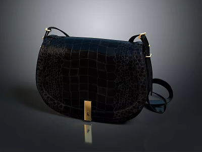 Elegant Saddle Shaped Crossbody Bag With Crocodile Texture And Golden Hardware 3d model