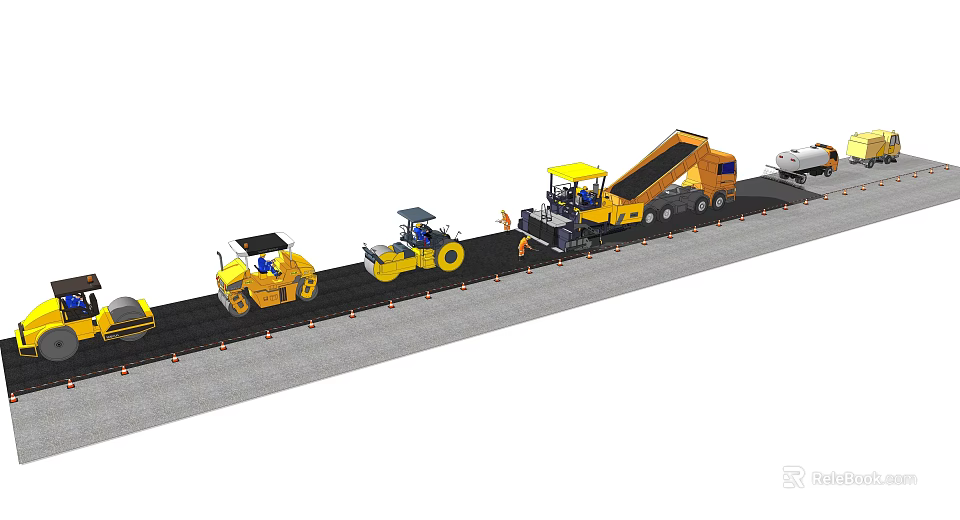 Modern Road Infrastructure Construction With Asphalt Paver Road Roller And Machinery 3d model