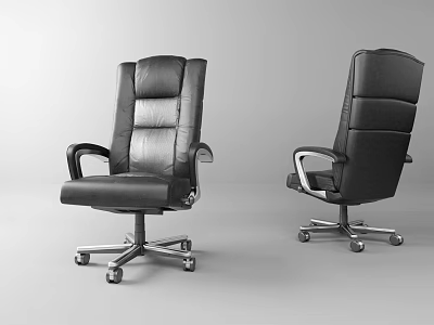 Black Leather Office Chair with High Back Armrests and Rolling Wheels 3d model