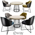 Modern Round Table And Multicolored Chairs Set With Wooden Top And Metal Legs