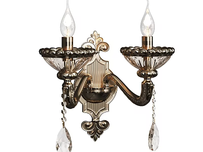 Elegant Wall Sconce With Gold Metal Frame Ornate Details And Crystal Pendants 3d model