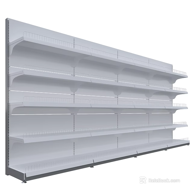 White Modern Retail Display Shelves With Multiple Open Layers And Metal Frame 3d model