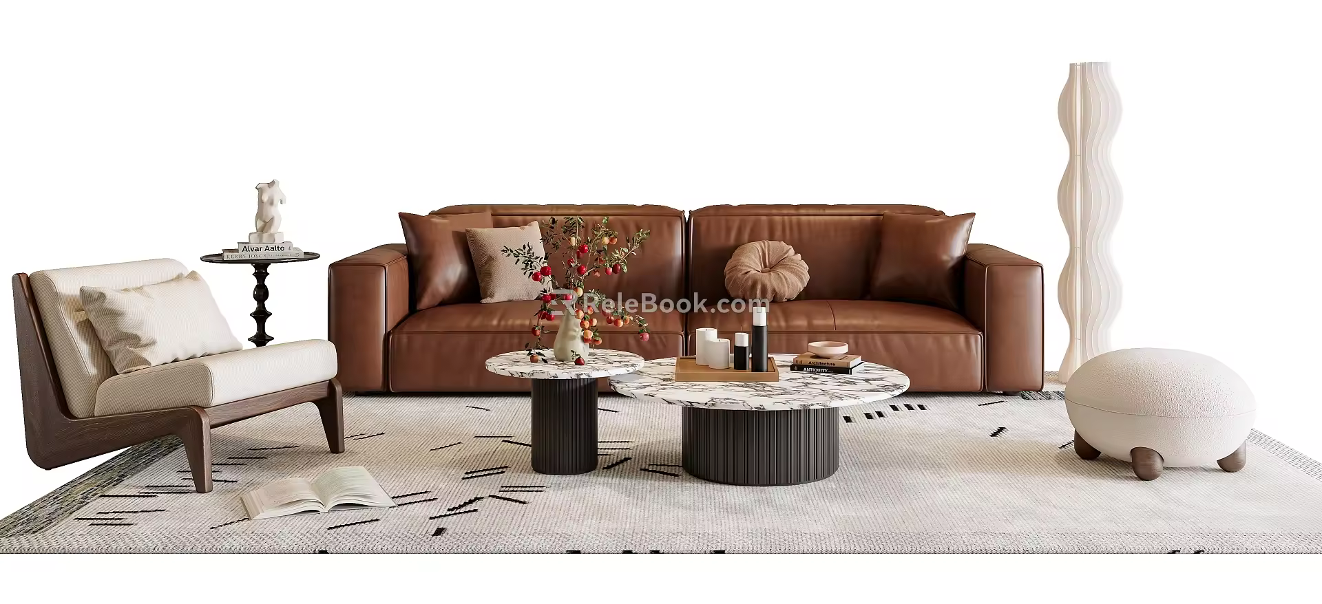 French Middle-style Sofa Coffee Table Combination Leather Sofa Multi-person Sofa Single-person Sofa Stool Side Table Floor Lamp 3d model