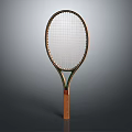 Tennis Racket Sports Equipment With Wooden Handle Metal Frame And String Pattern