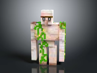 Minecraft Style Blocky Train With Green Vines And White Block Design 3d model