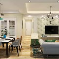 Modern Living Room Interior With Sofa Coffee Table Rug TV Chandelier And Decorative Paintings