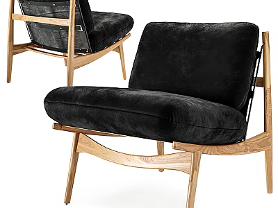 Modern Black Single Sofa With Soft Velvet Upholstery And Natural Wooden Frame Design 3d model