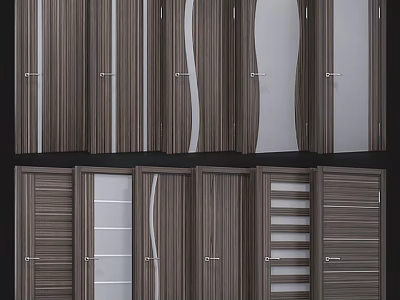 Modern Hinged Doors With Wooden Panels Glass Inserts And Vertical Stripes Design 3d model