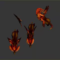 Three Red Winged Mythical Ram Like Creatures Displayed From Different Angles