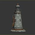 Detailed Lighthouse Model With Spiral Staircase Stone Base And Top Light