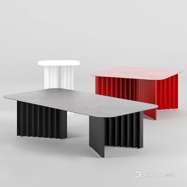 Modern Sofa Coffee Table Set With Black Red White Pleated Structure And Sleek Surfaces 3d model