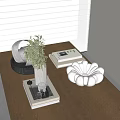 White Flower Shaped Inflatable Model On Wooden Table With Green Plant And Books