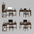 Modern Wooden Study Desk With Table Lamp Computer And Comfortable Chair 3d model