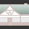 Traditional Ancient Building Model With Teal Roof Timber Frame And White Walls