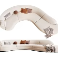 Curved Light Gray Sectional Sofa With Multiple Colored Pillows And Throw Blanket 3d model