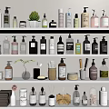 Various Cleaning And Daily Products On Shelves With Bottles Towels And Sponges