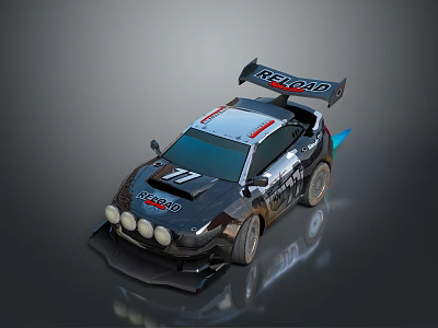 Redline Racing Car With Rear Spoiler Number 77 Front Round Headlights And Black White Body 3d model