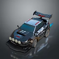 Redline Racing Car With Rear Spoiler Number 77 Front Round Headlights And Black White Body