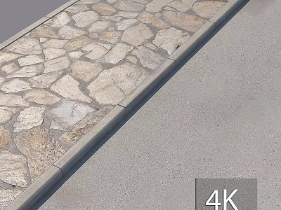 Stone Paved And Concrete Ground With Curb Edge In High Definition 4K 3d model