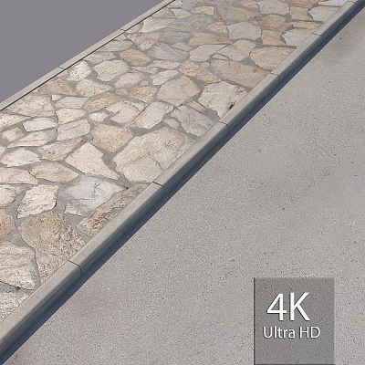 Stone Paved And Concrete Ground With Curb Edge In High Definition 4K 3d model