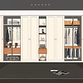 Modern Wardrobe Interior With Glass Doors Open Shelves Hanging Rods And Drawers