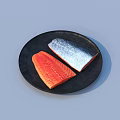 Fresh Delicious Fish Fillets on Black Plate with Orange Red Salmon and Silver White Fish