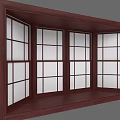 Bay Window Cabinet With Wooden Frame Grid Windows And Built In Sill