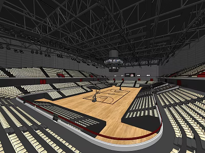 Spacious Modern Basketball Arena Interior Design With Wooden Court And Seating 3d model