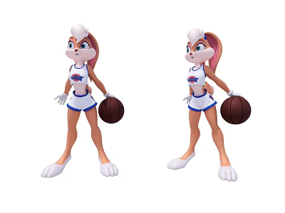 Game and Movie Character Rabbit in Cheerleader Outfit Holding Basketball with Long Ears 3d model