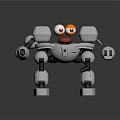3D Cartoon Robot Character With Silver Metallic Body And Big Red Eyes Design