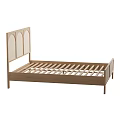 Minimalist Wooden Double Bed With Arched Rattan Headboard And Slatted Frame