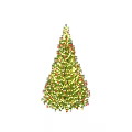 Decorated Christmas Bonsai Tree With Red Gold Ornaments And String Lights