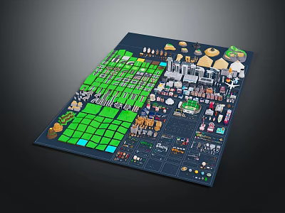 Cartoon Scene of Colorful City Layout with Green Square Areas Buildings Vehicles and Characters 3d model