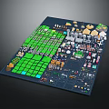 Cartoon Scene of Colorful City Layout with Green Square Areas Buildings Vehicles and Characters