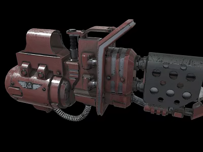 Rustic Red Industrial Mechanical Weapon With Gear Mechanism Metal Pipes And Barrel 3d model
