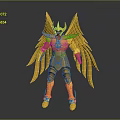 Golden Mythical Armor Costume With Ornate Angel Wings And Crown Design