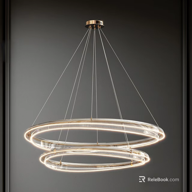 Modern Double Ring Crystal Chandelier with Metal Hanging Frame Interior Design 3d model 