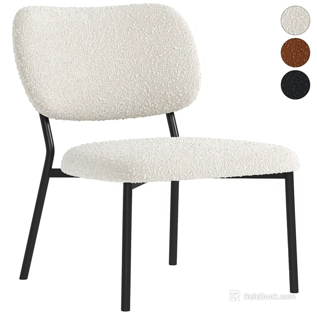 Leisure Chair With White Fluffy Fabric And Black Metal Legs Available In Brown And Black 3d model 