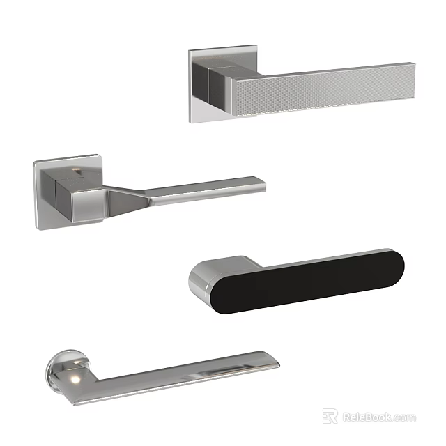 Modern Door Handles With Stainless Steel And Black Accent In Four Styles 3d model 