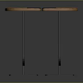 Modern Wooden Table with Blue Stripe Top Black Metal Legs Square Blue Base Yellow Accent