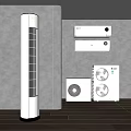 Modern White Air Conditioner And Fan Setup In Interior Living Space
