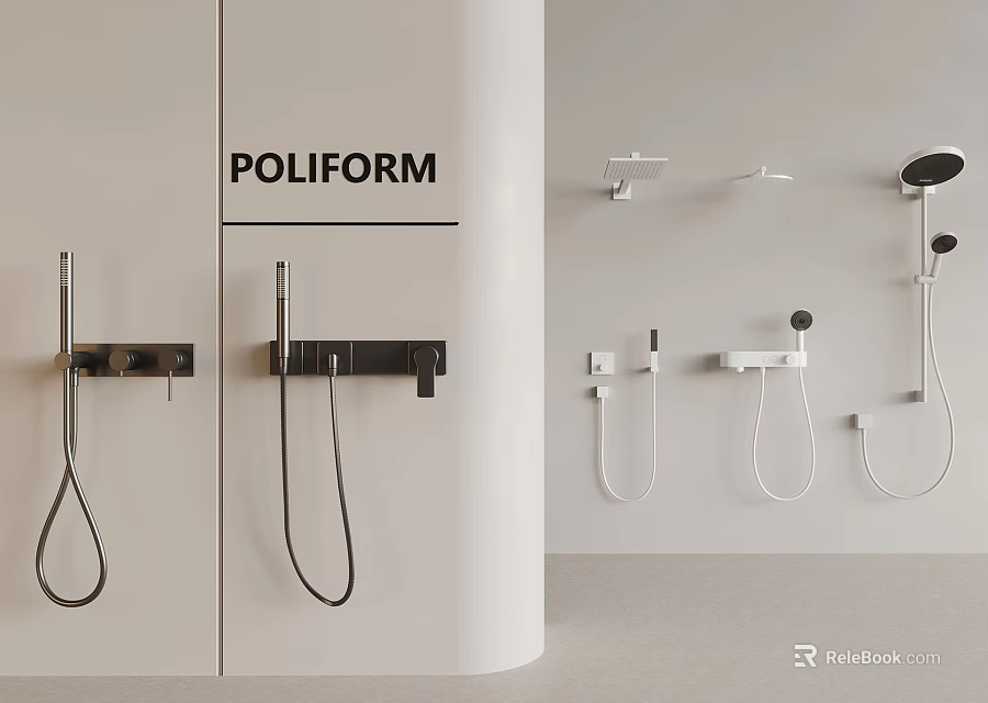 Poliform Modern Shower Systems With Black And White Wall Mounted Handheld And Overhead Designs 3d model 