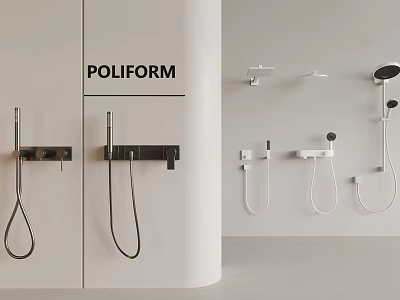 Poliform Modern Shower Systems With Black And White Wall Mounted Handheld And Overhead Designs 3d model