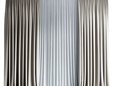 Elegant Modern Curtains With Light Gray Outer Layer And Vertical Stripes Sheer Design 3d model