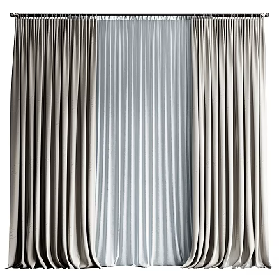 Elegant Modern Curtains With Light Gray Outer Layer And Vertical Stripes Sheer Design 3d model