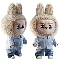 Plush Stuffed Doll with Rabbit Ears Fluffy Material Striped Shirt and Jeans in Three Sizes