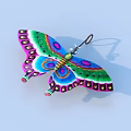 Colorful Butterfly Ornament With Vibrant Green Blue Pink Purple Patterned Wings And Hanging Loop