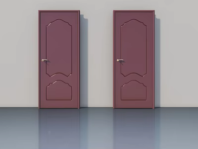 Red Decorative Swing Doors With Golden Handles And Light Wall Background 3d model