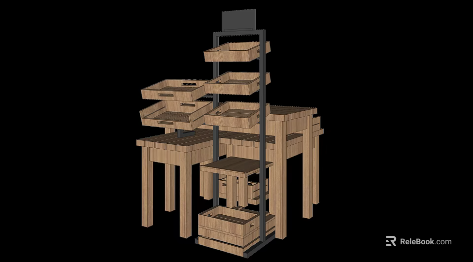 Wooden Retail Display Shelves With Multiple Tiers And Storage Design 3d model 