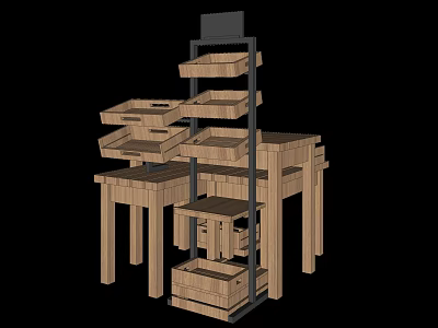 Wooden Retail Display Shelves With Multiple Tiers And Storage Design 3d model